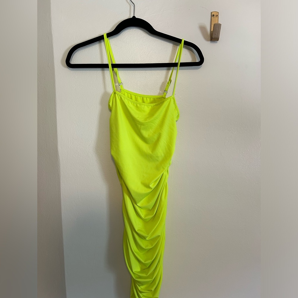 Neon yellow bodycon mini dress